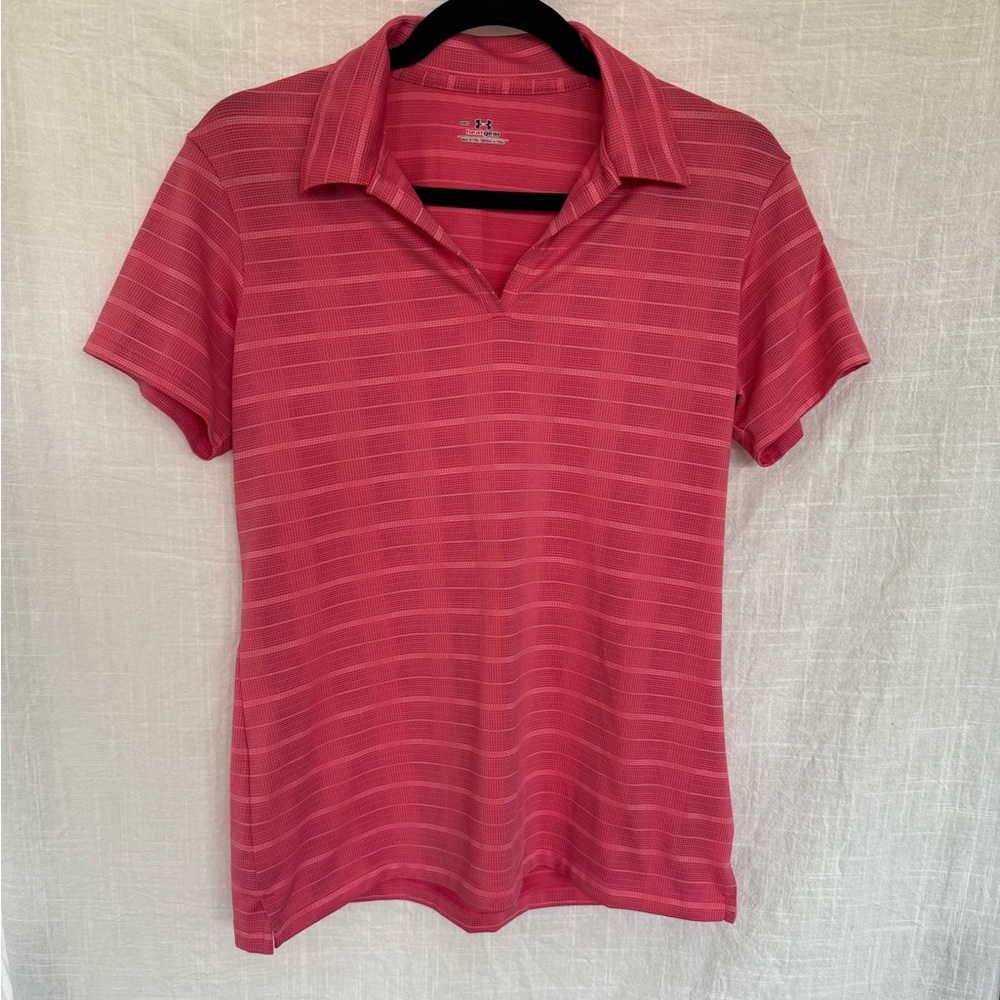 Under Armour Heat Gear Pink Striped Short Sleeve Top